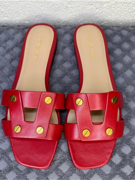 Veronica Beard Shoes - Veronica Beard Via Red Leather Slide Sandals Gold Studs 7 M